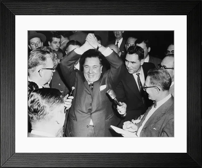 Framed Print : Mayoral Candidate Richard Daley Cheering at Early Lead Framed Print : Mayoral Candidate Richard Daley Cheering at Early Lead