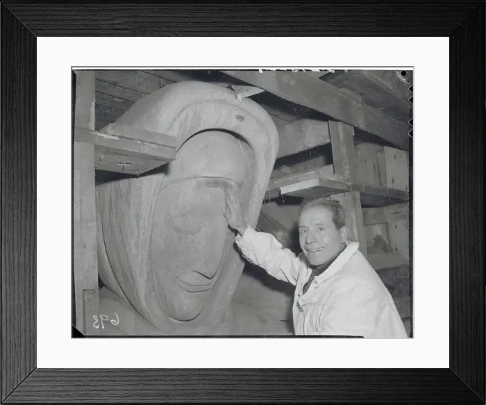 Framed Print : Beniamino Bufano Touching Face of Sculpture Framed Print : Beniamino Bufano Touching Face of Sculpture