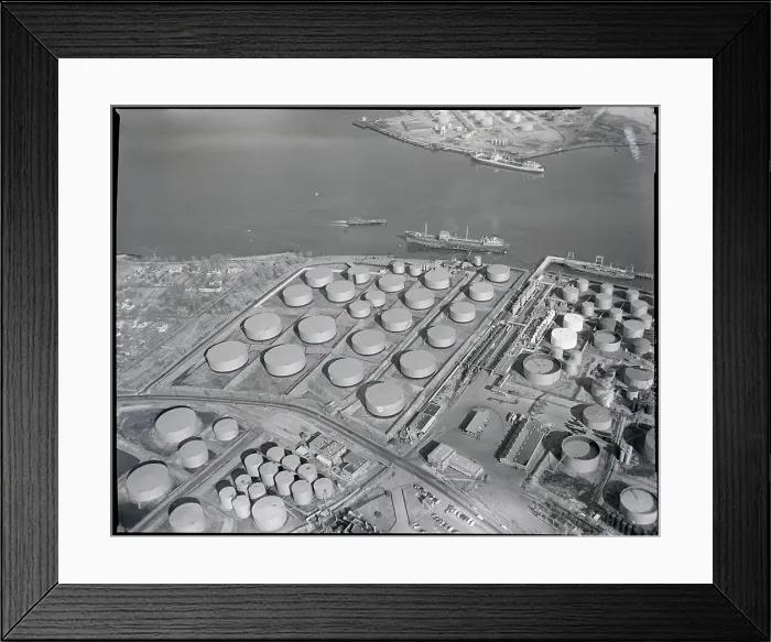 Framed Print : Aerial Of Complex W / Oil Tanks & Ships Framed Print : Aerial Of Complex W / Oil Tanks & Ships