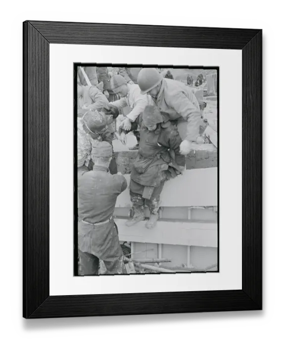 Framed Print : Woman Being Helped Onto Craft Framed Print : Woman Being Helped Onto Craft