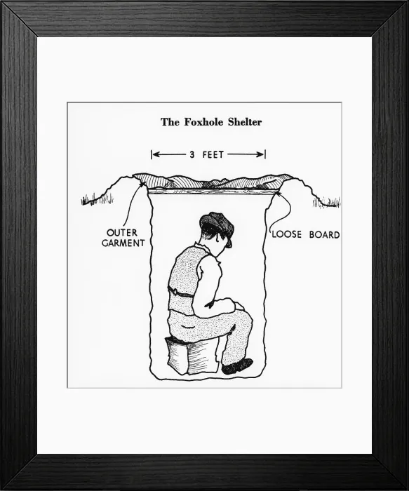 Framed Print : Illustration of a Man in a Foxhole Fallout Shelter Framed Print : Illustration of a Man in a Foxhole Fallout Shelter