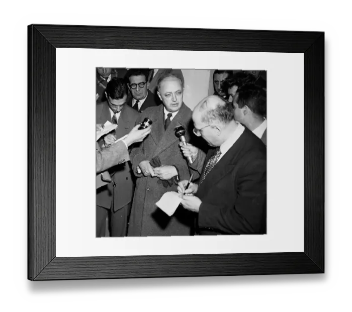 Framed Print : Christian Pineau Speaking with the Press Framed Print : Christian Pineau Speaking with the Press