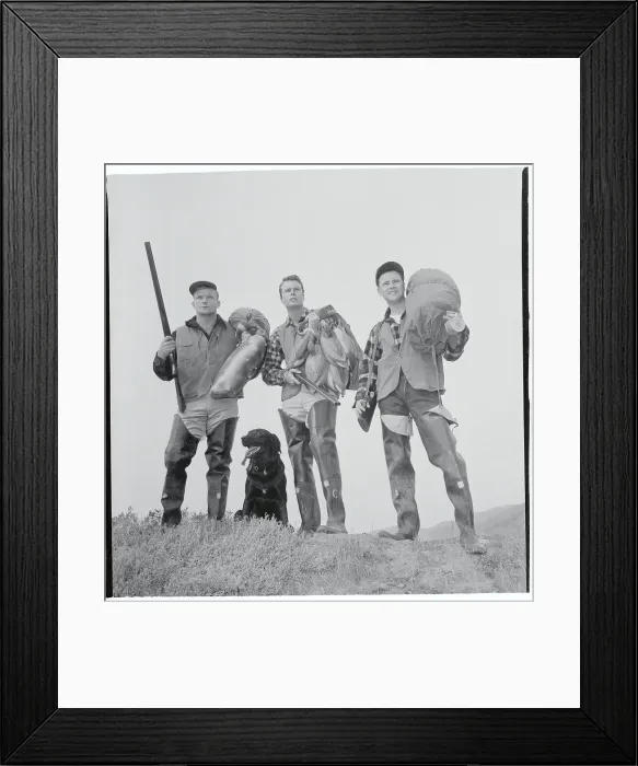 Framed Print : Jack Lemmon and Colleagues Dressed as a Duck Hunting Team Framed Print : Jack Lemmon and Colleagues Dressed as a Duck Hunting Team
