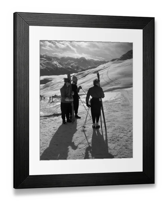 Framed Print : Skiers Standing on Base at Mountain Framed Print : Skiers Standing on Base at Mountain