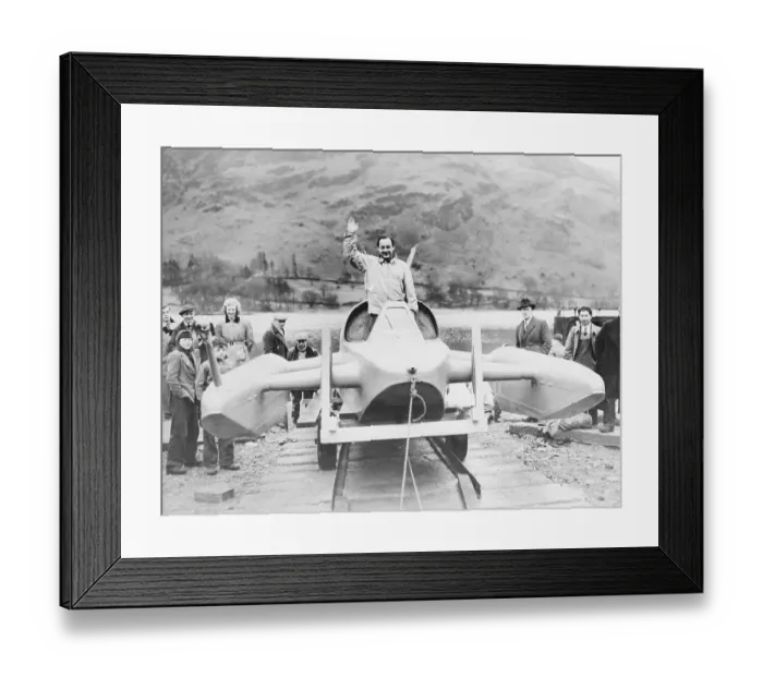 Framed Print : Donald Campbell Standing in Hydroplane Cockpit Framed Print : Donald Campbell Standing in Hydroplane Cockpit