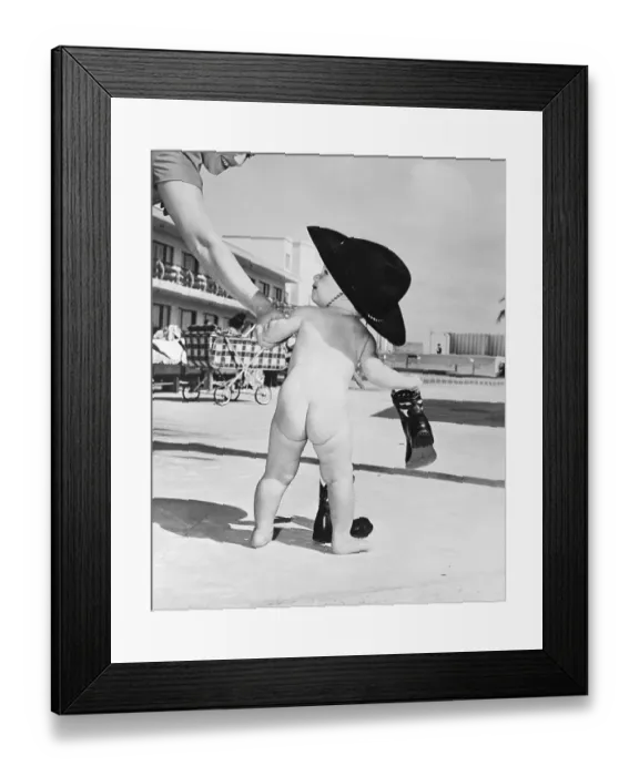 Framed Print : Baby Girl Wearing a Cowboy Hat Framed Print : Baby Girl Wearing a Cowboy Hat