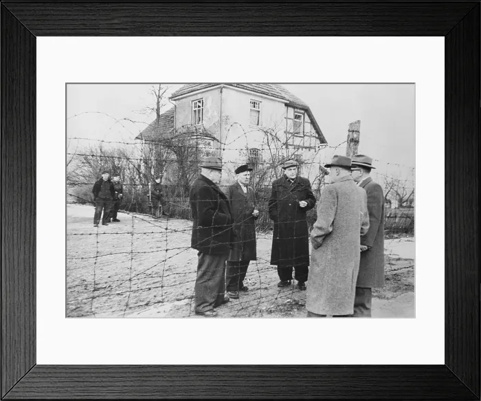 Framed Print : View of Political Officials Talking at Iron Curtain Framed Print : View of Political Officials Talking at Iron Curtain