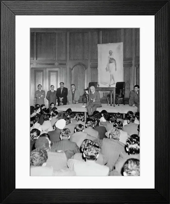 Framed Print : Pandit Nehru Sitting on Stage While Lecturing Framed Print : Pandit Nehru Sitting on Stage While Lecturing