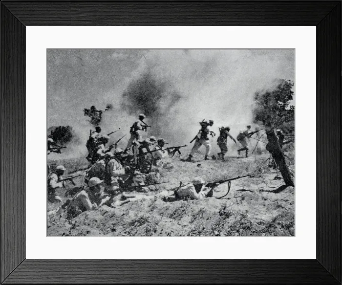 Framed Print : View of Troops Firing Weapons in War Zone