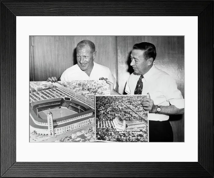 Framed Print : Bill Veeck and P. K. Wrigley With Proposed Stadium Mockups Framed Print : Bill Veeck and P. K. Wrigley With Proposed Stadium Mockups