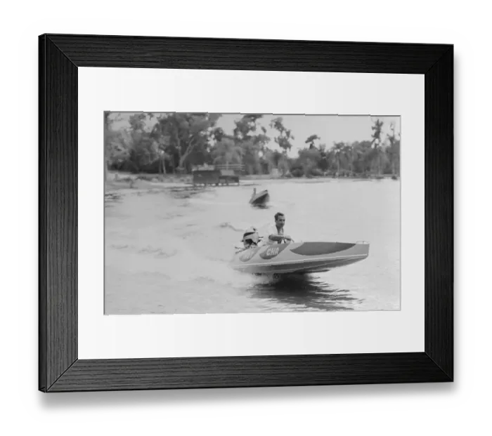 Framed Print : Reza Pahlevi, Shah of Iran, Driving Speedboat Framed Print : Reza Pahlevi, Shah of Iran, Driving Speedboat