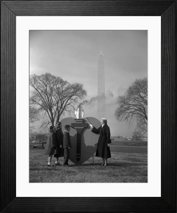 Framed Print : Pat Nixon Near Statue in Park With Youngsters Framed Print : Pat Nixon Near Statue in Park With Youngsters
