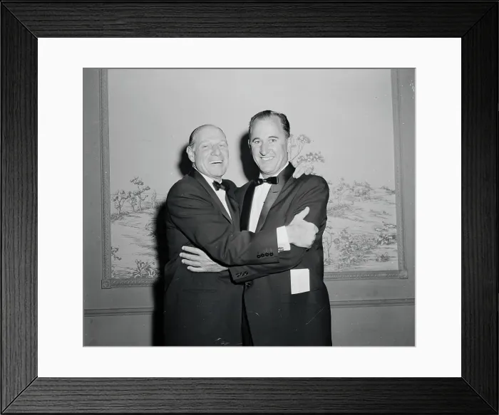 Framed Print : Leo Durocher Embracing Al Lopez at Baseball Function Framed Print : Leo Durocher Embracing Al Lopez at Baseball Function
