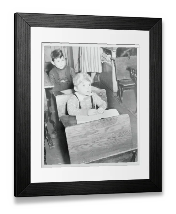 Framed Print : Students Sitting in Desks of Fred Sloman Traveling Classroom Framed Print : Students Sitting in Desks of Fred Sloman Traveling Classroom