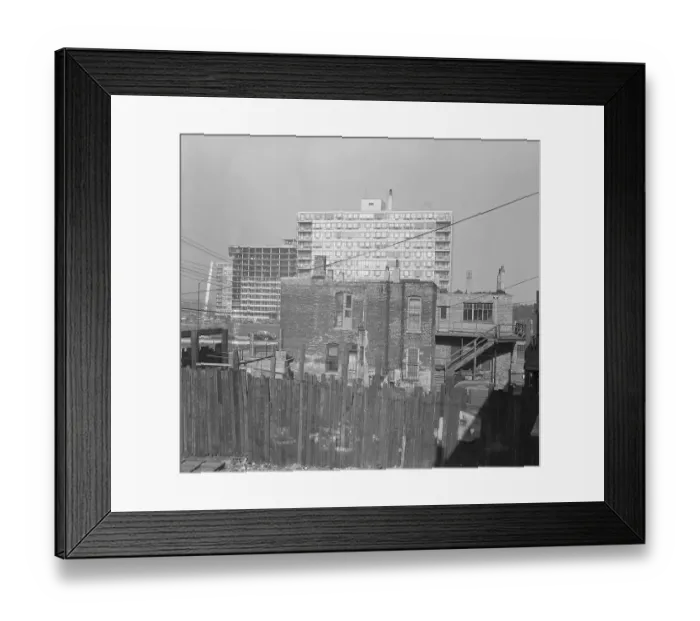 Framed Print : Modern Apartment Building Behind Slum Tenement in Chicago Framed Print : Modern Apartment Building Behind Slum Tenement in Chicago