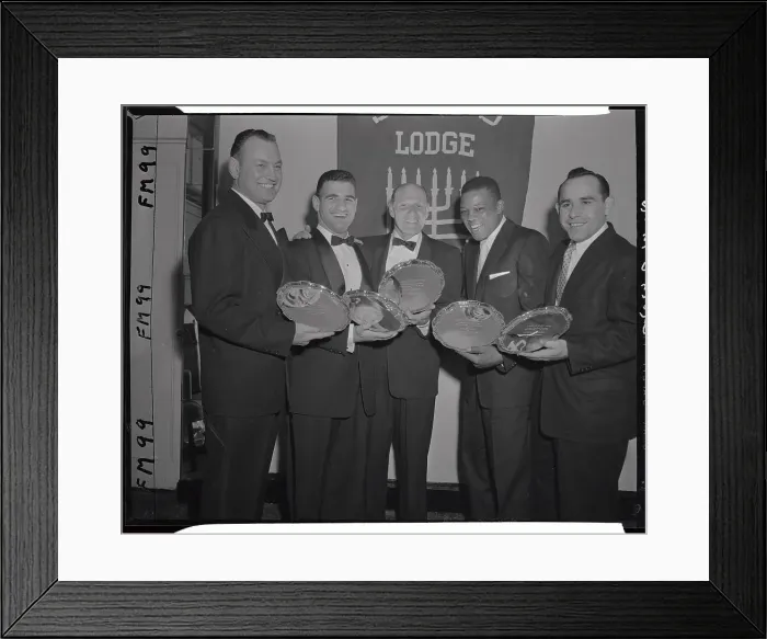 Framed Print : Baseball Greats Holding B'nai B'rith Awards Framed Print : Baseball Greats Holding B'nai B'rith Awards