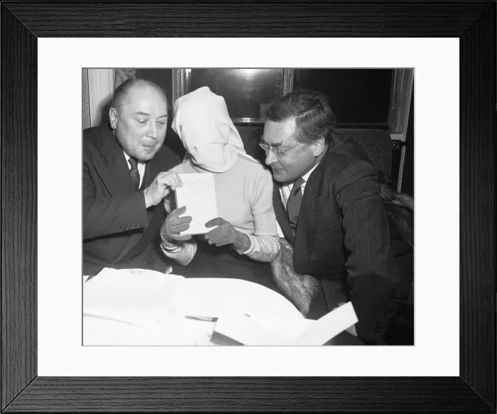 Framed Print : A Blindfolded Pauline Reage Receiving an Award Framed Print : A Blindfolded Pauline Reage Receiving an Award