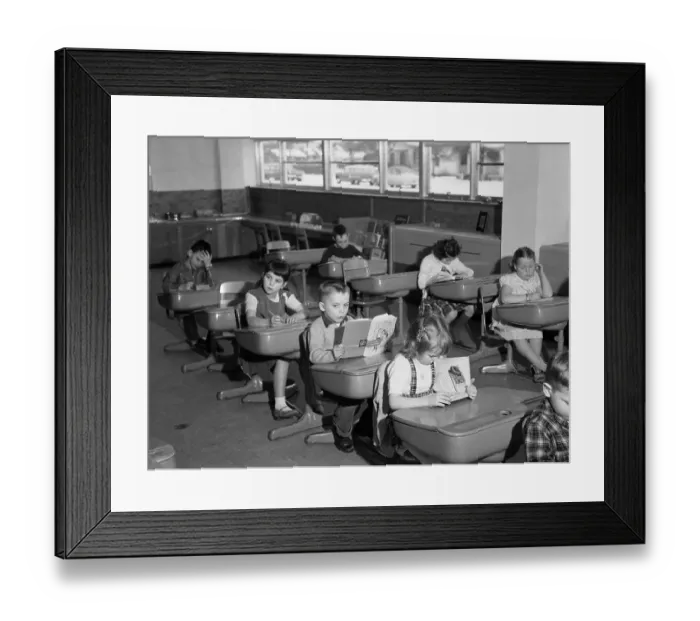 Framed Print : Schoolchildren Sitting at Their Desks Framed Print : Schoolchildren Sitting at Their Desks