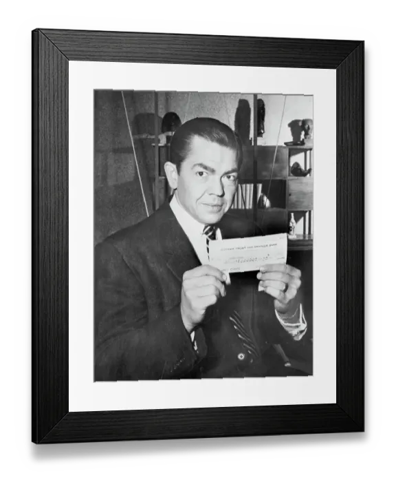 Framed Print : Marvin Miller Holding Check Framed Print : Marvin Miller Holding Check
