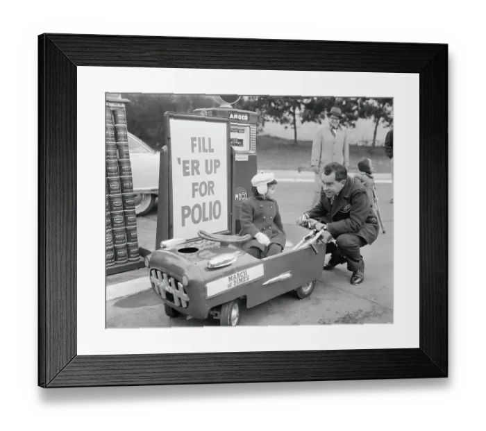 Framed Print : Richard Nixon Servicing a Young Girl's Car Framed Print : Richard Nixon Servicing a Young Girl's Car