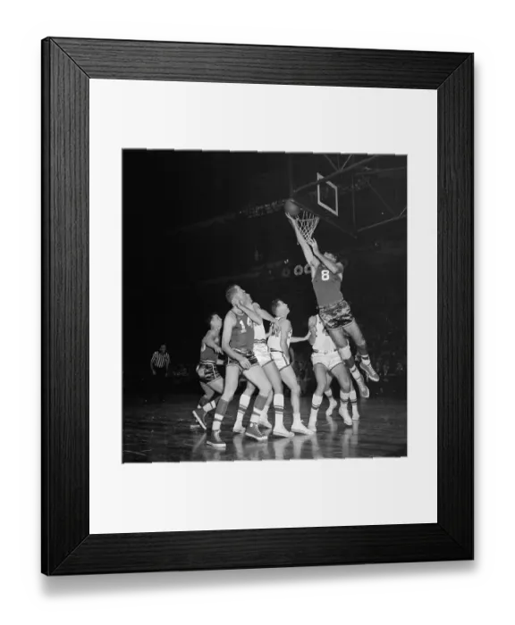 Framed Print : Basketball Players in Action at the Net Framed Print : Basketball Players in Action at the Net