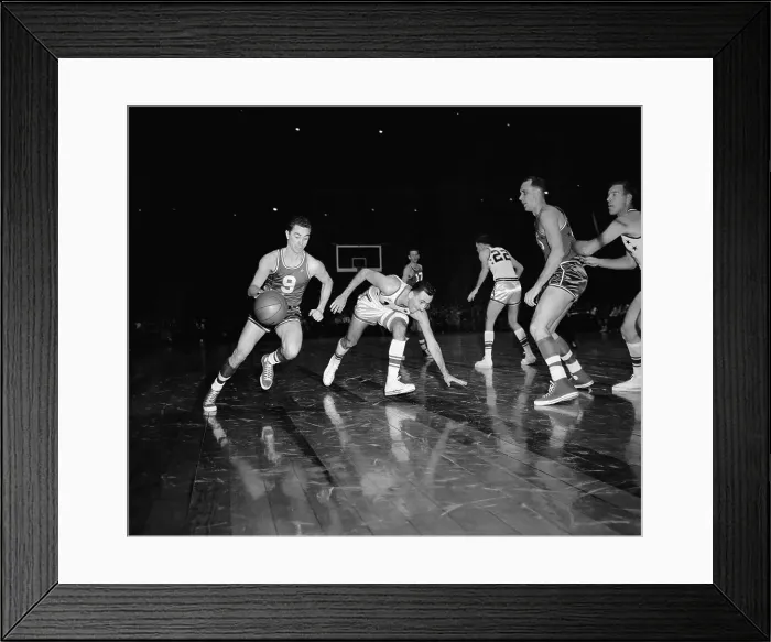 Framed Print : Bob Wanzer and Bob Cousy in All Star Basketball Game