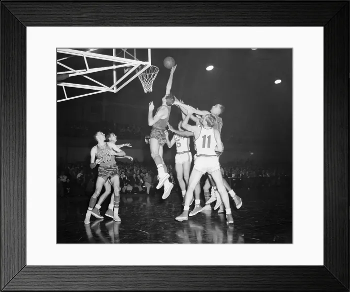 Framed Print : Basketball Players in Action at the Net Framed Print : Basketball Players in Action at the Net