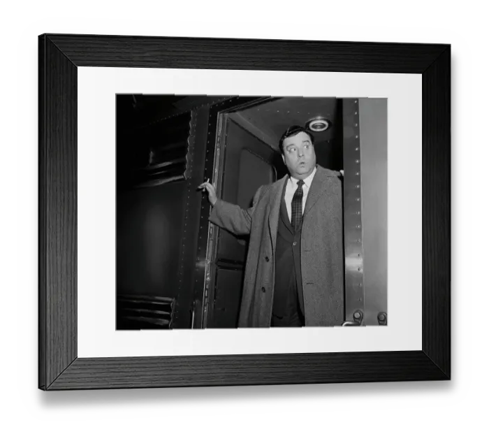 Framed Print : Comedian Jackie Gleason on Train Framed Print : Comedian Jackie Gleason on Train