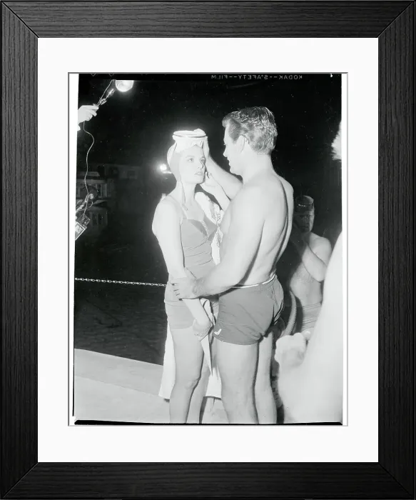 Framed Print : Portrait of Jane Russell and Richard Egan Wearing Swimsuits Framed Print : Portrait of Jane Russell and Richard Egan Wearing Swimsuits