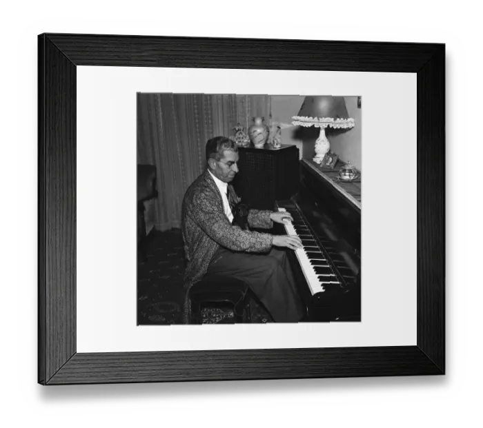 Framed Print : Lucky Luciano Playing Piano with Pet Dog Framed Print : Lucky Luciano Playing Piano with Pet Dog