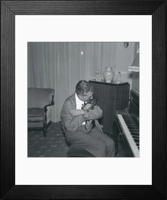 Framed Print : Lucky Luciano Embracing Miniature Doberman Pinscher Framed Print : Lucky Luciano Embracing Miniature Doberman Pinscher