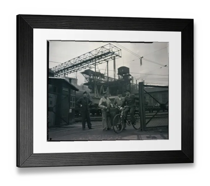 Framed Print : Iron Workers Pause Steel Mill Gate Framed Print : Iron Workers Pause Steel Mill Gate