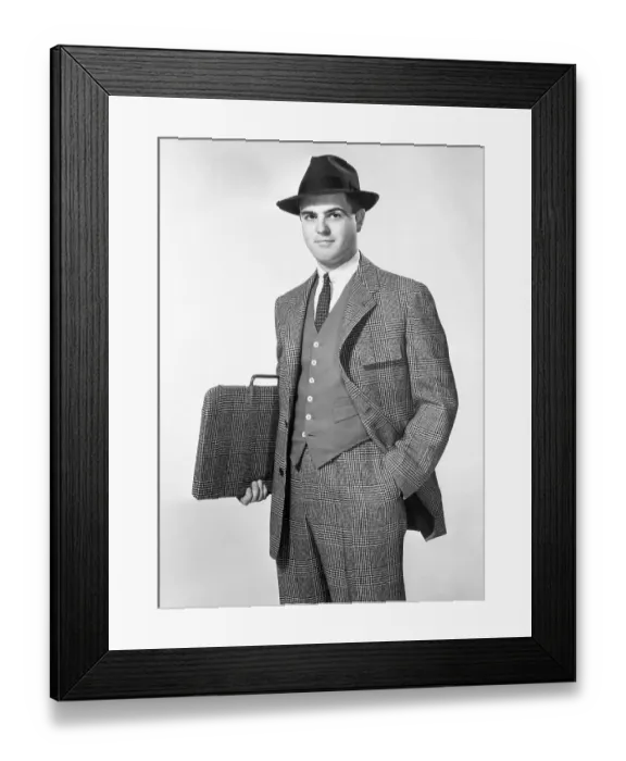 Framed Print : Man Modeling a Suit and Matching Briefcase Framed Print : Man Modeling a Suit and Matching Briefcase