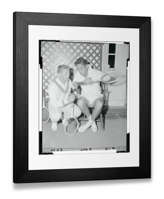 Framed Print : Dick Pancho Gonzales and Tony Trabert Conversing at Tennis Net Framed Print : Dick Pancho Gonzales and Tony Trabert Conversing at Tennis Net