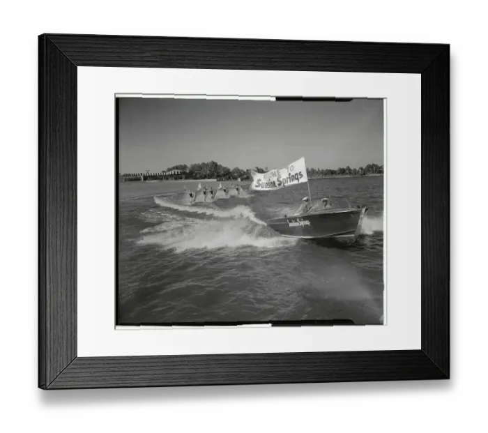 Framed Print : Skilled Female Water Skiers Performing on the Water Framed Print : Skilled Female Water Skiers Performing on the Water