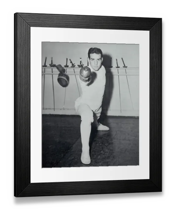 Framed Print : Fencer Lunging with Foil Framed Print : Fencer Lunging with Foil