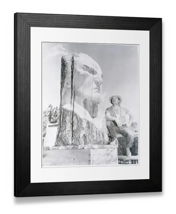 Framed Print : Korczak Ziolkowski Posing Next to Sculpture Framed Print : Korczak Ziolkowski Posing Next to Sculpture