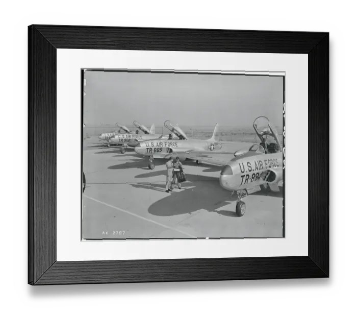 Framed Print : Men and Military Airplanes on Runway Framed Print : Men and Military Airplanes on Runway