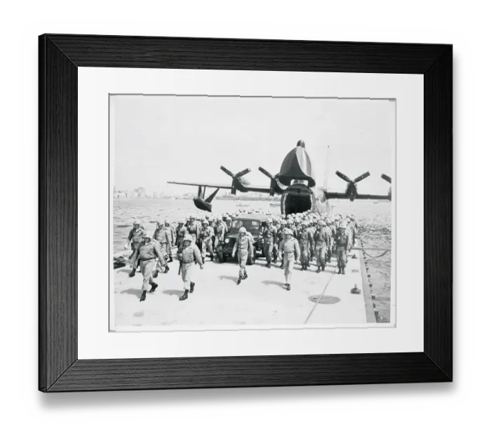 Framed Print : View of Soldiers Disembarking from Plane Framed Print : View of Soldiers Disembarking from Plane