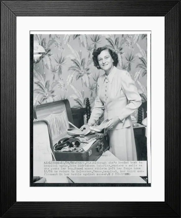 Framed Print : Babe Zaharias Packing Suitcase for Travel Framed Print : Babe Zaharias Packing Suitcase for Travel