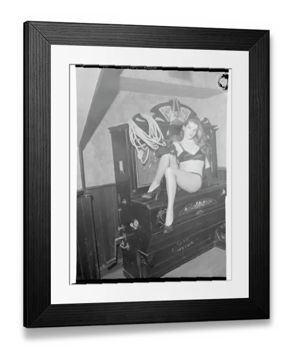 Framed Print : Woman Posing Atop a Piano Framed Print : Woman Posing Atop a Piano