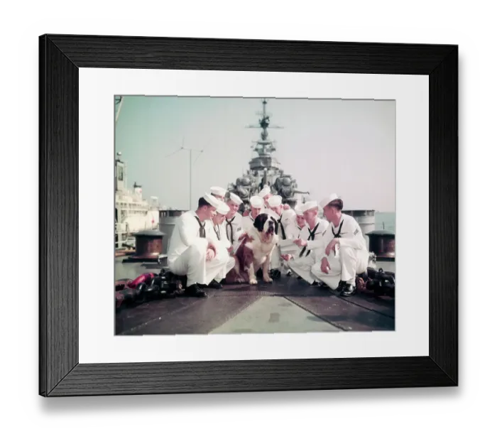 Framed Print : Navy Men on Deck with Dog Framed Print : Navy Men on Deck with Dog