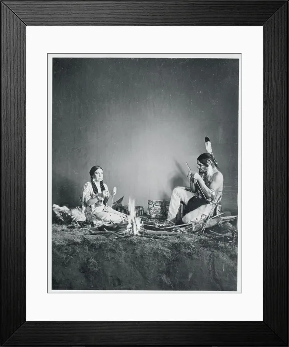 Framed Print : Native American Couple Working by a Fire Framed Print : Native American Couple Working by a Fire