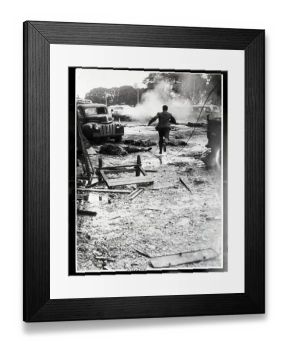 Framed Print : Civilian Runs for Safety from Bombs Framed Print : Civilian Runs for Safety from Bombs