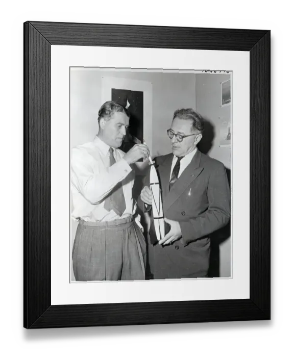 Framed Print : Wernher Von Braun and Willy Ley with Model Framed Print : Wernher Von Braun and Willy Ley with Model
