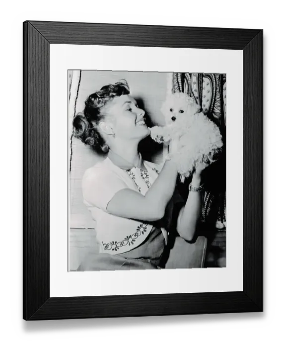 Framed Print : Portrait of Debbie Reynolds with Dog Framed Print : Portrait of Debbie Reynolds with Dog