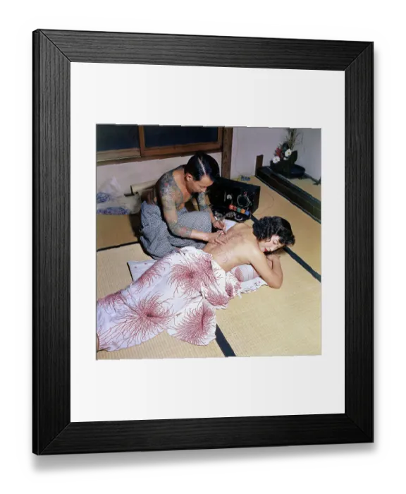 Framed Print : Tokumitsu Uchida Tattooing with Electric Needle Drill Framed Print : Tokumitsu Uchida Tattooing with Electric Needle Drill