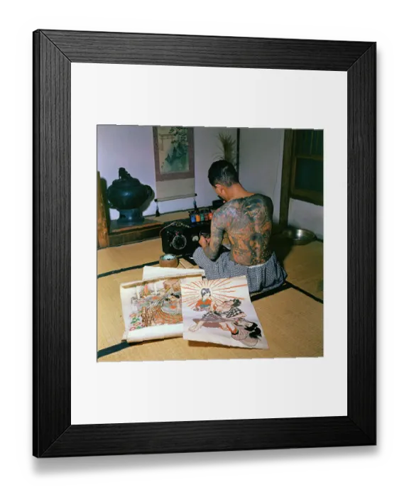 Framed Print : Tokumitsu Uchida Displaying His Own Tattoos