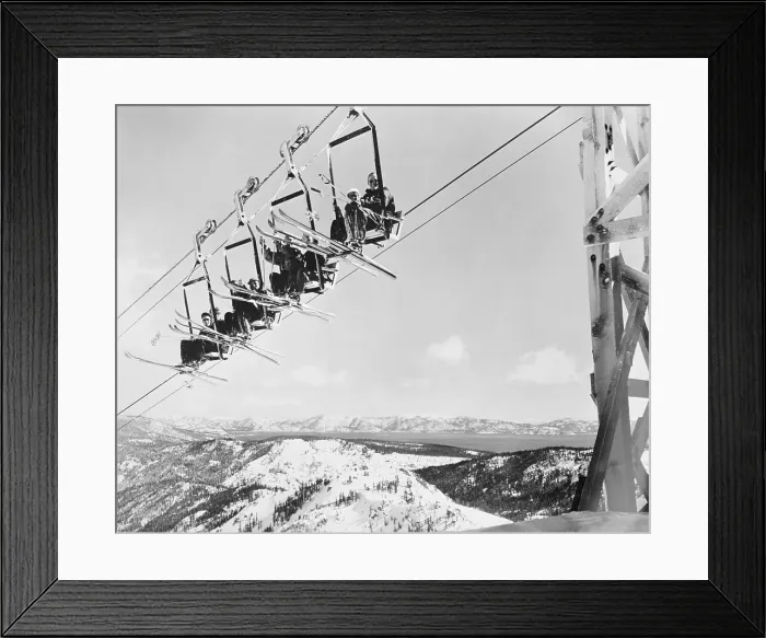 Framed Print : Skiers Riding on a Ski Tram Framed Print : Skiers Riding on a Ski Tram