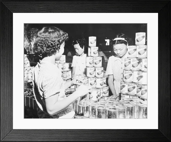 Framed Print : Young Women at Canned Goods Display